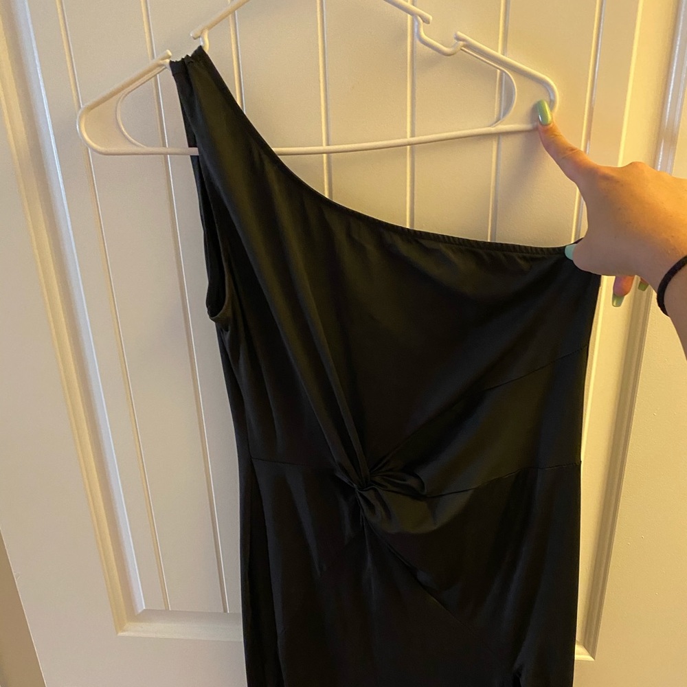 black high low ruffle one shoulder dress